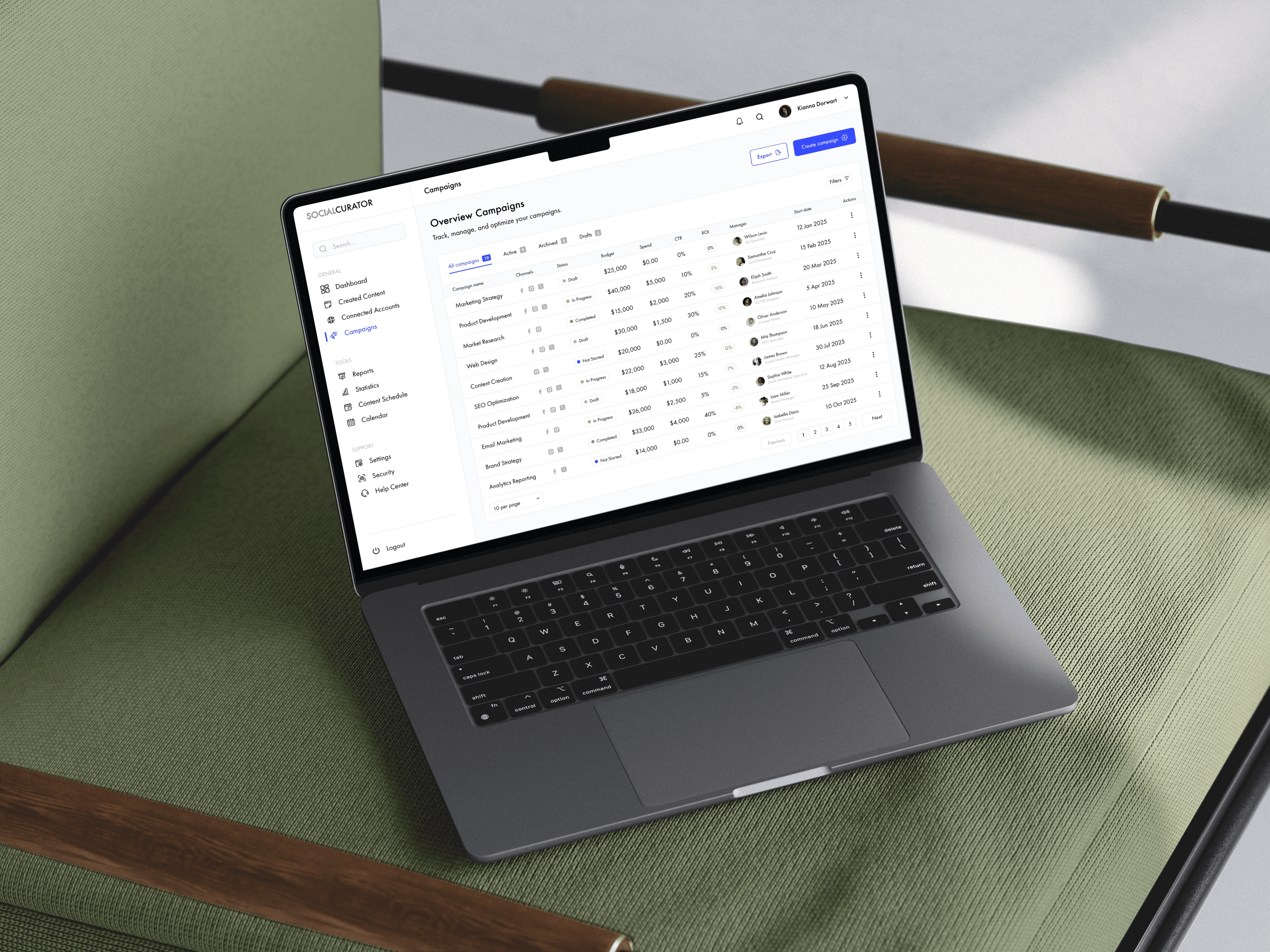 Social Curator platform dashboard