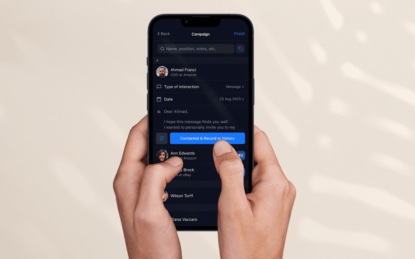 Personal contacts CRM features