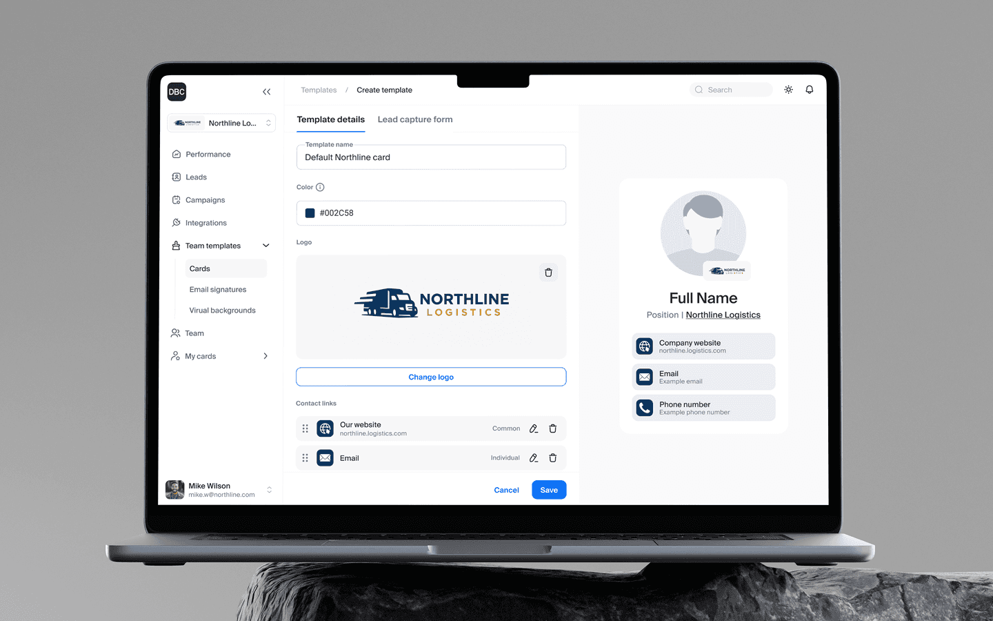 Digital business card platform interface
